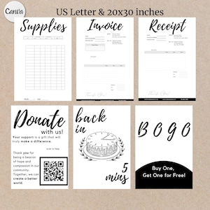 Small Bakery Canva Template Kit for Labels QR Codes Price Tags Receipts Menus Rustic Style Editable Black and White Printable Bundle Sticker