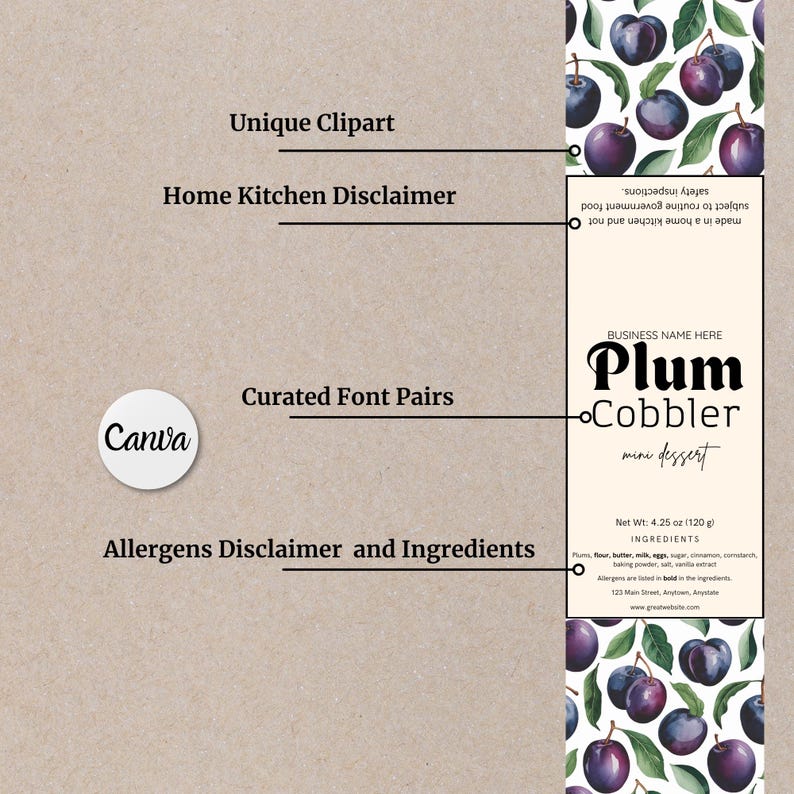 Printable Mini Cake Plum Dessert Labels Custom Mini Loaf Tin Labels ...