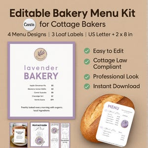 Bäckerei Preisliste Vorlage Bundle Bearbeitbar Lavendelbrot Anpassbare Sauerteigbrot Menü Bauernmarkt Stand Preisliste Microbakery DIY