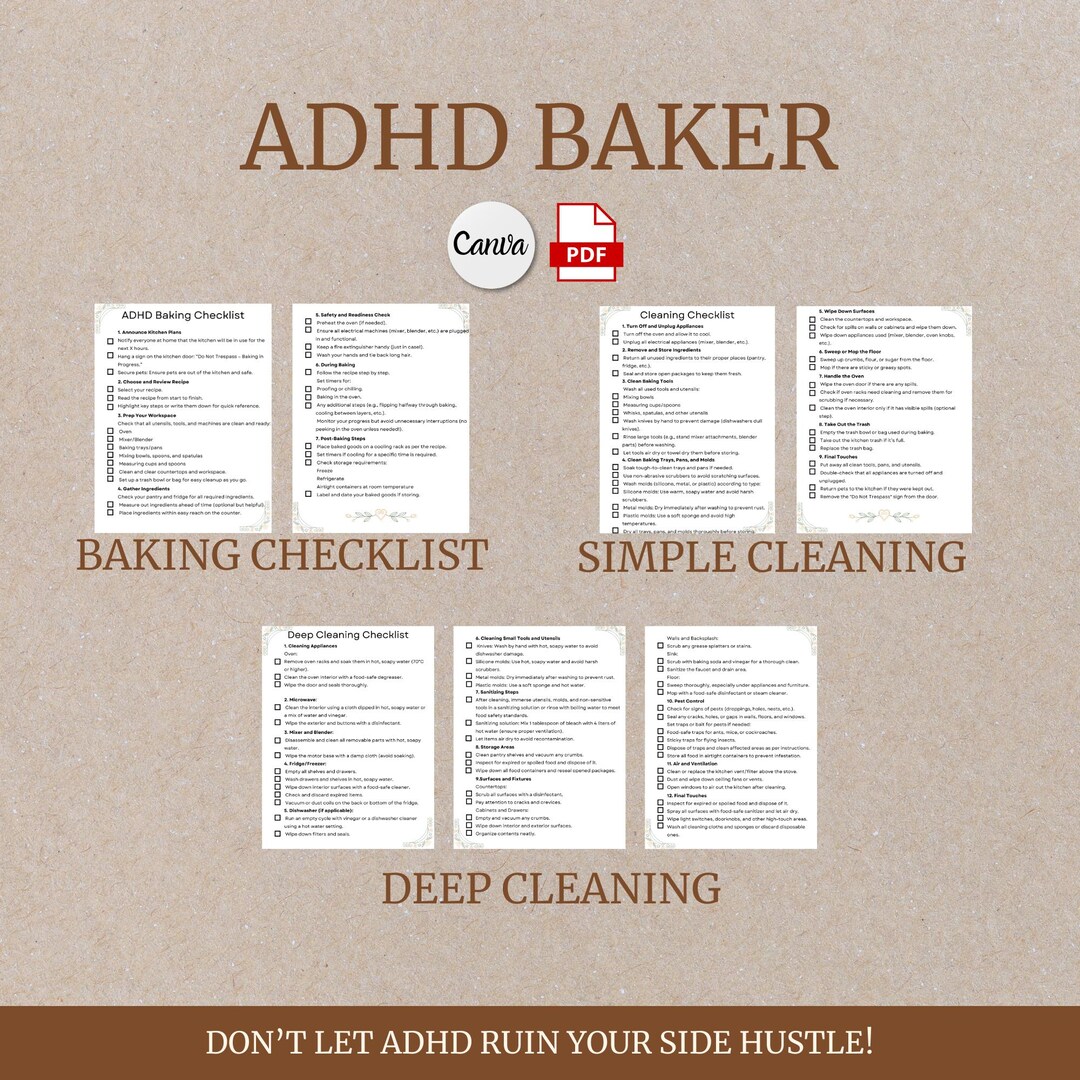 ADHD Deep Cleaning Checklist ADHD Baker Checklists Home Bakery Forms