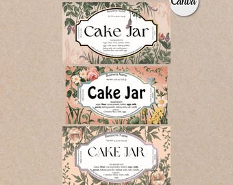 Etiqueta para tarro de pastel, cocina de cabaña, hogar, repostería, etiquetas para pasteles pequeños, etiqueta de ingrediente victoriano, plantilla de calcomanía para comida casera, etiqueta editable para lata de pastel