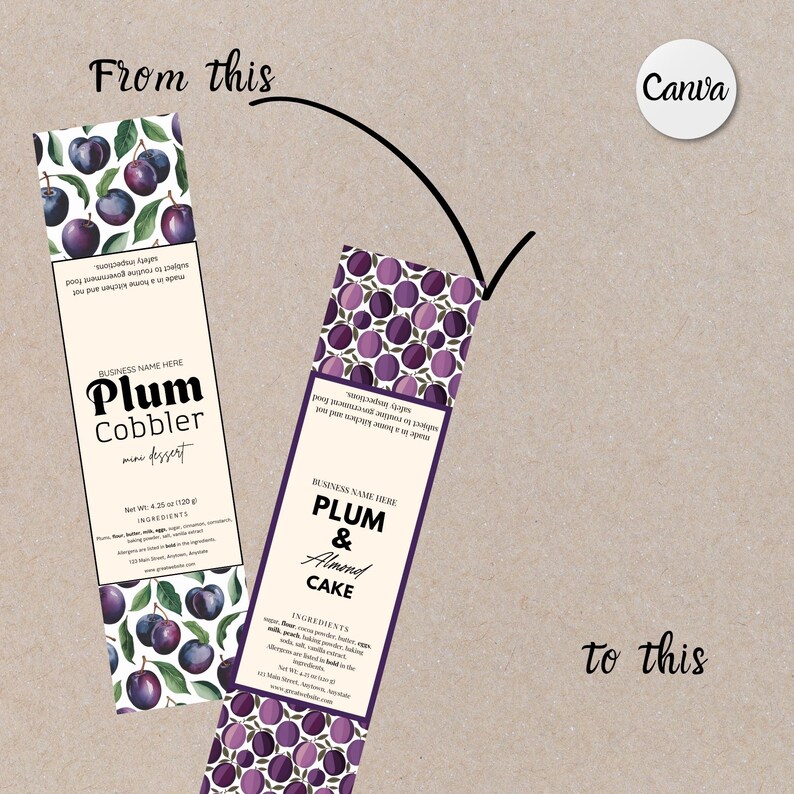 Printable Mini Cake Plum Dessert Labels Custom Mini Loaf Tin Labels ...