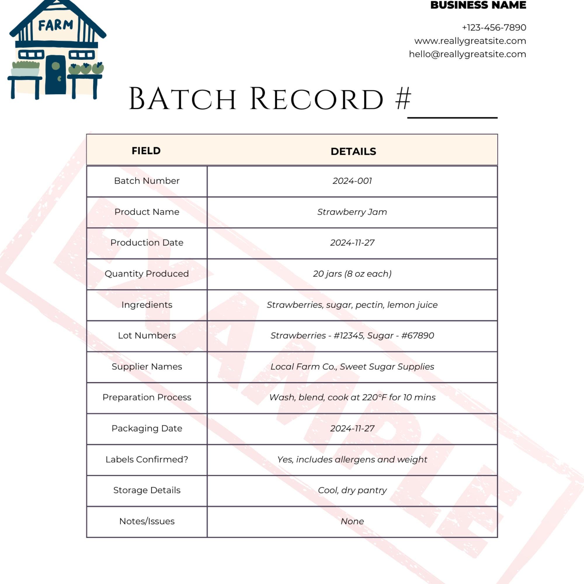 Batch Tree Template Batch Record Template for Cottage Kitchen Batch Number Tracker Sales ...