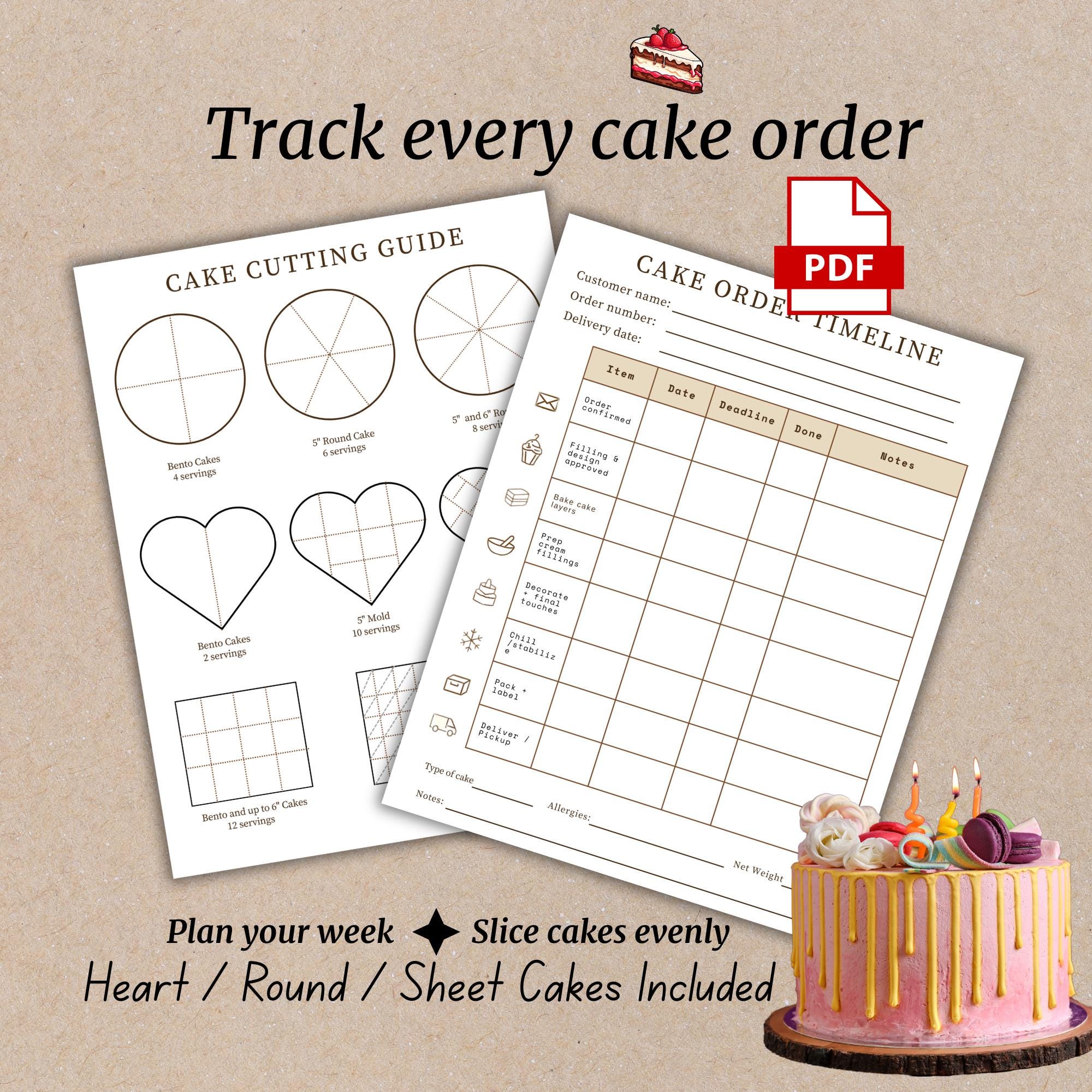 Cake Order Tracker Cake Portion Chart Cake Cutting Guide Printable Cake ...
