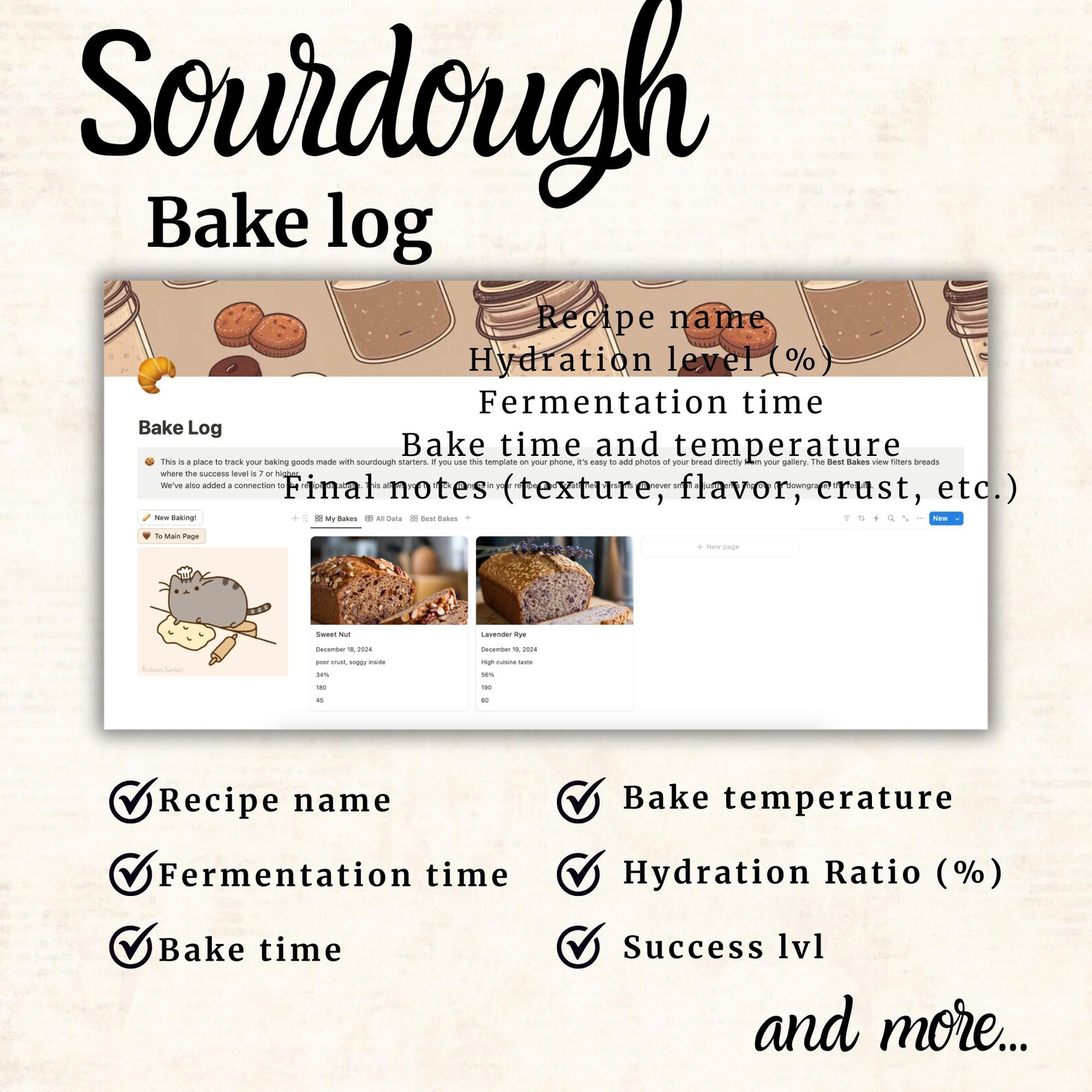 Sourdough Starter Feed Journal Notion Template Bread Making Log Journal ...