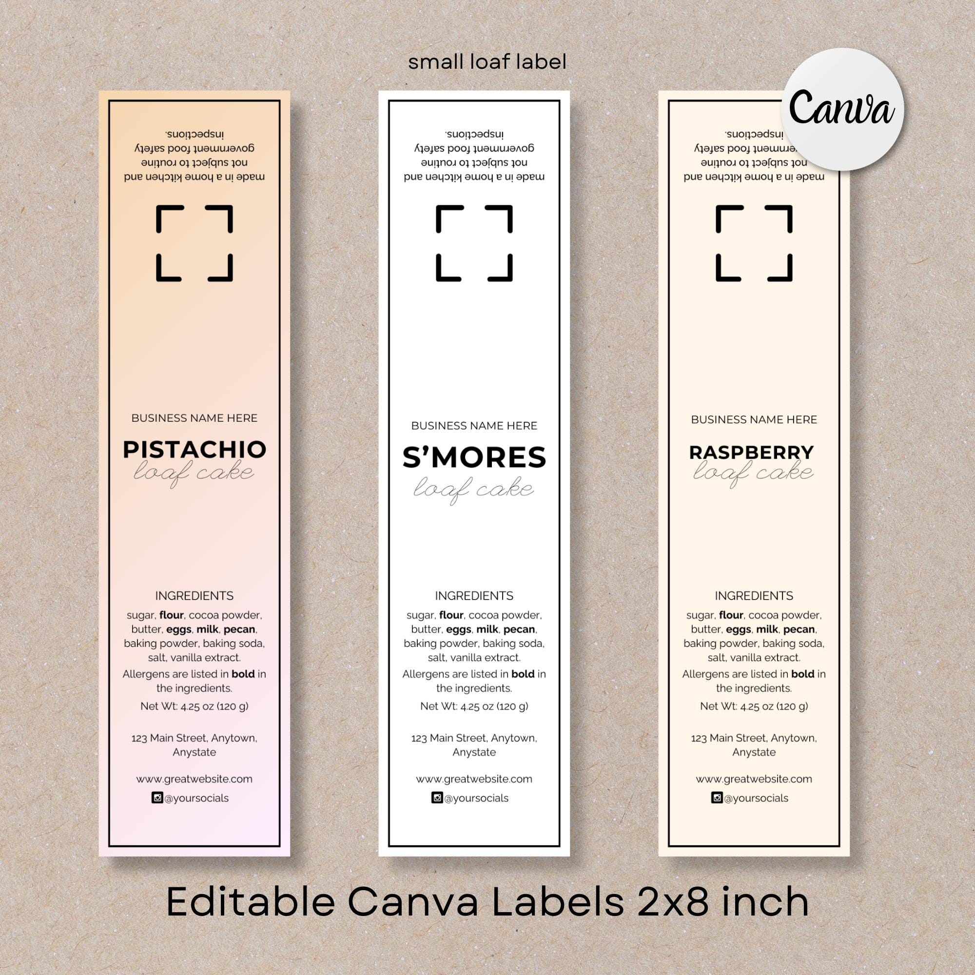 Printable Mini Loaf Pan Desserts Tag Red Tag Mini Editable Mini Cake Tin Label Template Minimalistic Cottage Law Food Label Template Custom