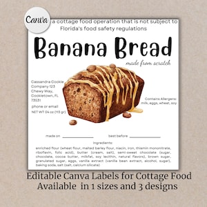 Bananenbrot-Etikett-Zutatenliste Süßes Brot-Etikett Allergen-Warnetikett Personalisierbar
