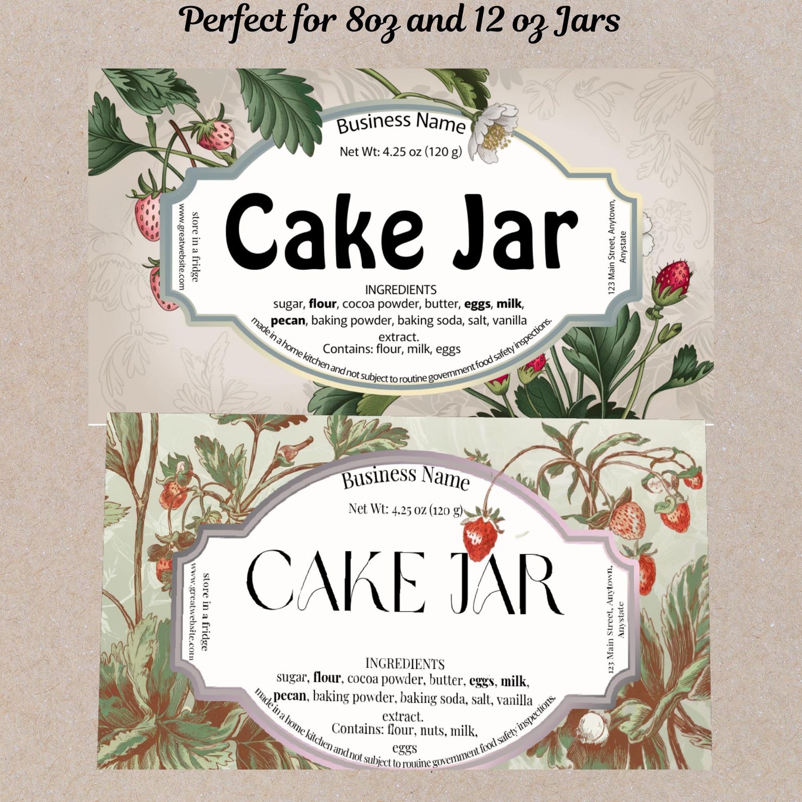 Cake Jar Label Cottage Kitchen Home Cakery Strawberry Cakes Labels ...