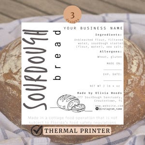 Cottage Food Label For Sourdough Bread Home Baked Goods Packaging Idea with Ingredients Food Labels Home Bakery Stickers Cottage Bakery Tag