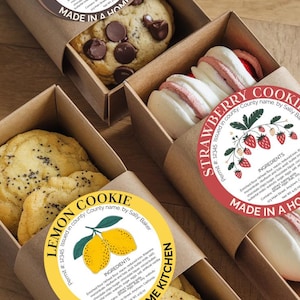 Geïllustreerde Cottage Voedseletiketten Aardbeiensmaakstickers California Cottage Law Label Home Baked Cookie Label Blueberry Mini Loaf Label