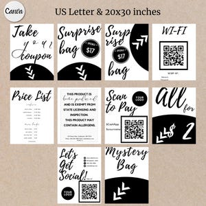 Small Bakery Canva Template Kit for Labels QR Codes Price Tags Receipts Menus Rustic Style Editable Black and White Printable Bundle Sticker