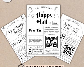 Etiquetas adhesivas para impresora térmica para pequeñas empresas Etiquetas de agradecimiento de panadería vintage Etiqueta adhesiva de ingredientes de la ley de alimentos caseros Etiquetas adhesivas imprimibles personalizadas con código QR