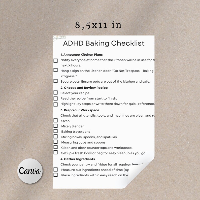 ADHD Deep Cleaning Checklist ADHD Baker Checklists Home Bakery Forms