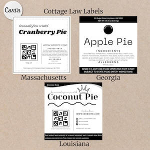 Etiquetas Cottage Law para tortas Massachusetts Ingrediente Adesivo Louisiana Etiqueta Georgia Apple Pie Descrição com alérgenos Impressão térmica