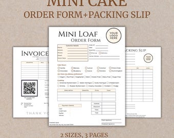 Mini Cake Order Form Mini loaf Pan Packing Slip Dessert Order for Event Bakery Business Forms Mini Tin Cakes Wedding Order Form Delivery