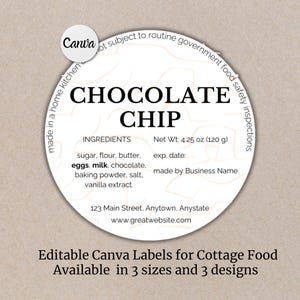 Minimalist Cookie Labels for Selling Cottage Food Stickers Bakery Packaging Cookie Sticker Label Printable Baked Goods Ingredient Label