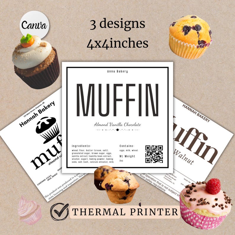 Muffin Label Template for Bakery Packaging Editable Canva Tag for ...