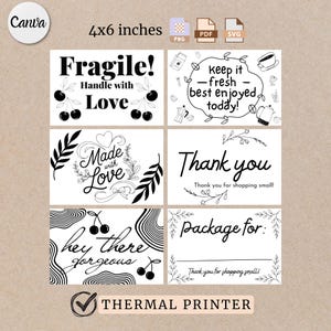 Feminine druckbare Thermodruckeretiketten für kleine Unternehmen Dankeskarten Thermodruckeretikett Home Bäckerei Geschenkverpackung Bearbeitbar