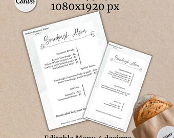 Sourdough Menu Bakery Price List Template Bundle Editable Bread Price List Customizable Sourdough Bread Menu Farmer Market Template