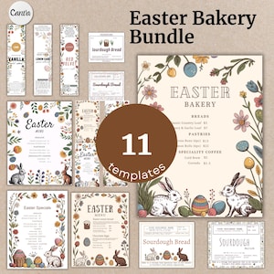 Menu Template Set Floral Osterbrot Label Mini Kuchen Cottage Food Sticker Druckbare Kulich Label Frühling Markt Sauerteigbrot Etiketten