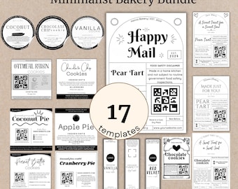 Minimalist Bakery Label Bundle 17 Editable Cottage Food Labels for Baked Goods Printable Thermal Printer Stickers DIY Ingredient Stickers