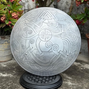 Odin on Sleipnir Viking Shield | Norse Mythology Wall Decor | Handcrafted Aluminum Round Shield | Nordic God Wall Art & Cosplay Prop