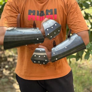 Dark Steel Bracers | Medieval Knight Forearm Guards | Durable LARP & Cosplay Armor with Leather Straps