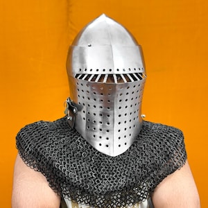 Spoleto Bascinet Helmet with Extra Reinforced Eye Bars  Durable Medieval Helmet for Armored Combat LARP Cosplay Historical Reenactments