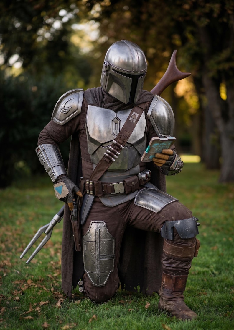 din djarin costume, mandalorian cosplay, beskar armor costume, star wars mandalorian, bounty hunter cosplay, full body armor, sci fi costume, halloween cosplay outfit, mando armor suit, mandalorian outfit, cosplay armor set, star wars cosplay, premium mandalorian costume