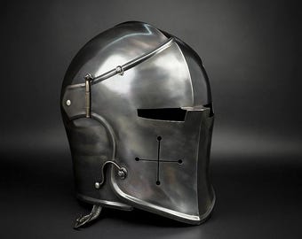 Capacete de Cavaleiro Barbuta para Cosplay – Armadura de Aço Inteira ao Estilo Italiano para LARP, Cosplay e Reencenação Histórica
