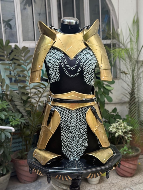 Valkyrie Golden Armor Set  Medieval Lady Warrior Chainmail Costume for  LARP, Cosplay & Reenactments - Etsy Israel