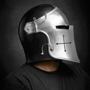 Barbuta Warrior Helmet – Black & Chrome Medieval Headpiece for LARP, Cosplay And Costume Armor Looks