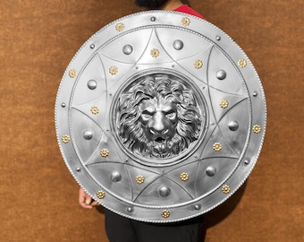 Medieval Lion Face Shield | Steel Armor Replica for Cosplay Display | Knight Battle Shield | Perfect Gift for Events & Décor