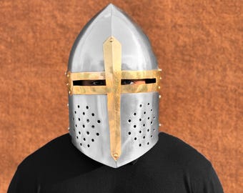 Capacete autêntico de cruzado templário - réplica de capacete medieval do século XII para cosplay, LARP, exibição e adereços