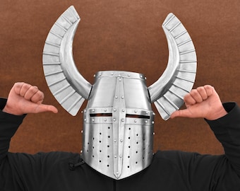 Medieval Templar Helmet | Knight Teutonic Wing Helmet | Great Horned Warrior Helmet | Fantasy Winged Cosplay Armor for LARP & Collectors