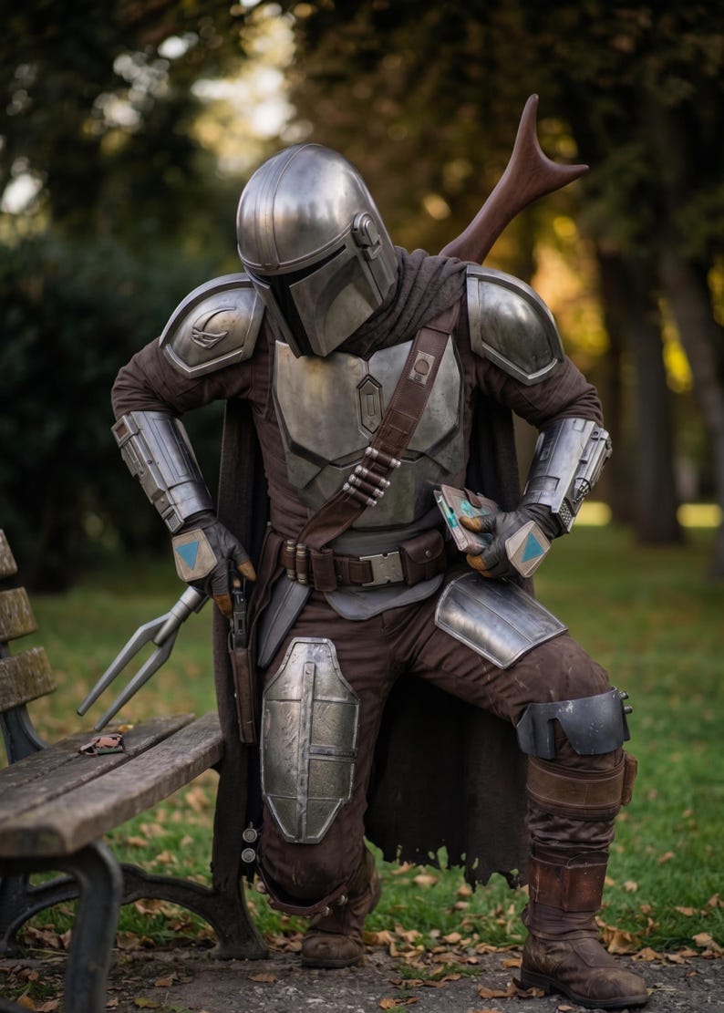 din djarin costume, mandalorian cosplay, beskar armor costume, star wars mandalorian, bounty hunter cosplay, full body armor, sci fi costume, halloween cosplay outfit, mando armor suit, mandalorian outfit, cosplay armor set, star wars cosplay, premium mandalorian costume