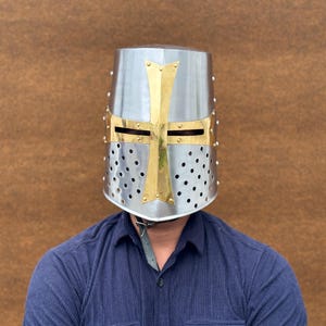 Knight Templar Steel Helmet | Perfect for Medieval LARP, Role Play & Collectors | Unique Christmas Gift for Him