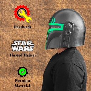 Replika av den gröna Mandalorian-hjälmen | Star Wars Cosplay-rekvisita | Din Djarins ikoniska hjälm | Mando-hjälmpresent till honom | Present för män | Heminredning bild 2