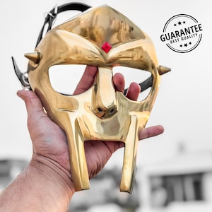 MF Doom Mad Villain  Gladiator Face Mask – Steel Face Mask with Brass Finish for Cosplay, Costumes & Unique Christmas Gifts