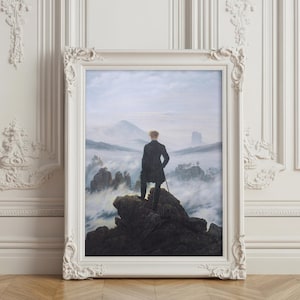 Wanderer Above the Sea of Fog Printable Wall Art, Romanticism Art Print, Moody Landscape, Vintage Digital Download, Caspar David Friedrich