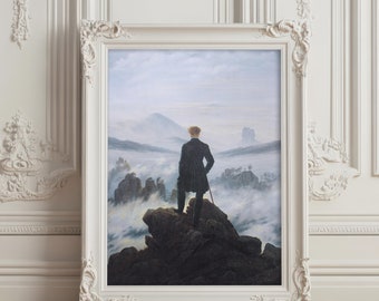 Wanderer Above the Sea of Fog Printable Wall Art, Romanticism Art Print, Moody Landscape, Vintage Digital Download, Caspar David Friedrich
