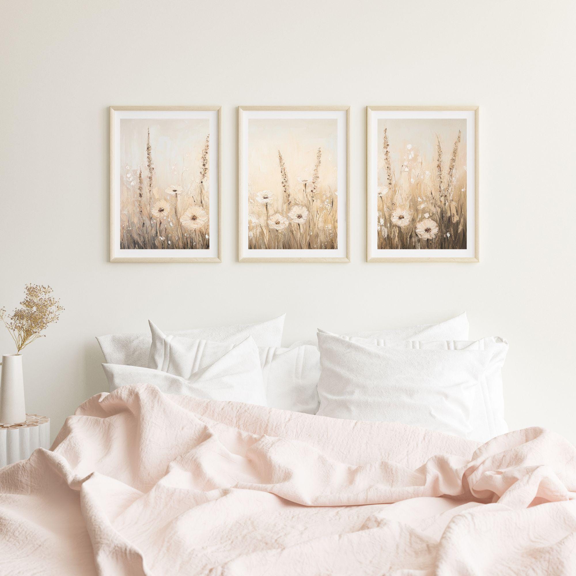Printable Wildflower Field Set of 3 Neutral Colors Digital Art Vintage ...