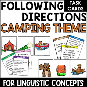 Suivez les instructions sur le thème du camping Cartes imprimables pour concepts linguistiques