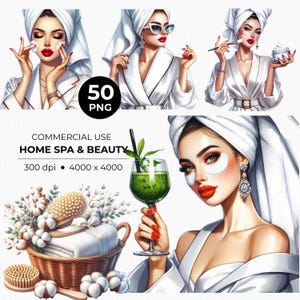 Home Spa PNG Clipart, Frau in Robe, Gesichtsmaske, Augenklappen, Smoothie, Hautpflege, Gesichtsreinigung, Beauty Routine, Entspannung
