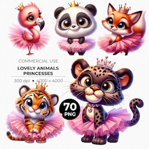Lovely Animals PNG, Princesses Clipart, Cute Animals, Fairy Tale Princess, Digital Download, Cartoon Animals, Fantasy Characters, Girls&#39; Art