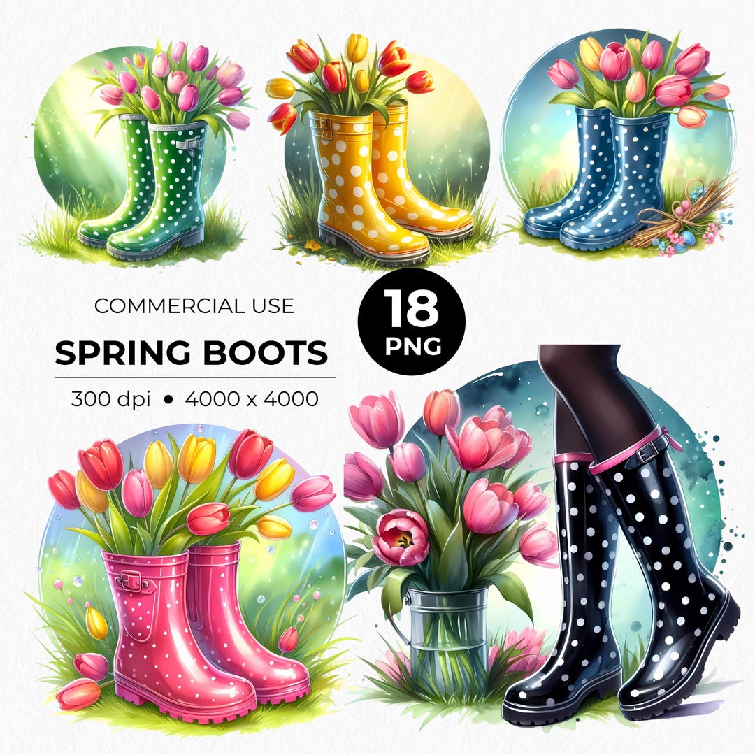 Polka Dot Rain Boots PNG, Spring Garden Clipart (digital Download) - Etsy