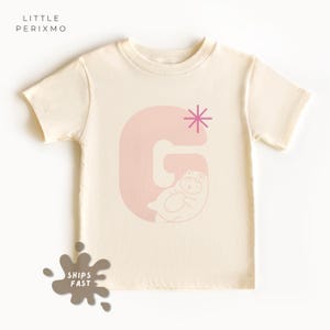 Camiseta con la letra G en negrita para niños - Bonita camiseta con el alfabeto de animales - Camiseta con la letra G de dibujos animados para bebés, niños pequeños y jóvenes - Conjunto para la vuelta al cole