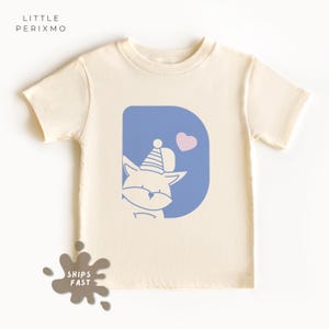 Camiseta infantil con el alfabeto de zorro - Camiseta con estampado animal de la letra D - Conjunto para la vuelta al cole para niños pequeños y jóvenes