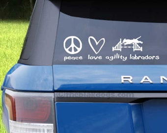 Peace Love Agility Labrador Window Sticker Car Decal - Show your Lab's love for Dog Agility & Performance Sports - Accessory for Lab Lovers