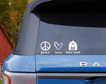 Peace Love Barn Hunt Car Decal - Window Vinyl Sticker - great gift idea for judges or awards - it's GROOVY!